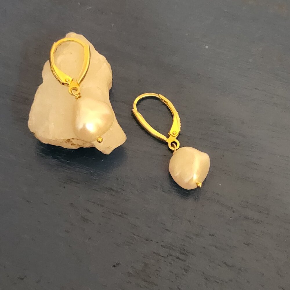 NEW 14k gold plated 925 sterling silver faux pearl drop earrings KHOLS